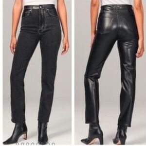 Abercrombie Black Mixed Fabric Ultra High Rise Ankle Straight Jean Size 30